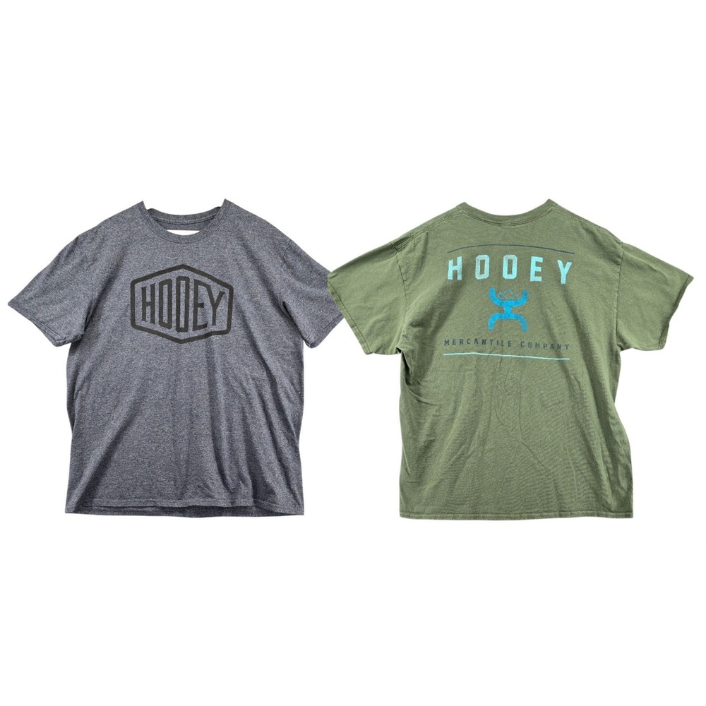 Lot of 2 Hooey Graphic T-Shirts Mens XL Blue Green Western Logo Cowboy Rodeo